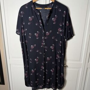 Pendleton Women's Floral Tunic Shirt Dress Navy Short‎ Sleeve XL